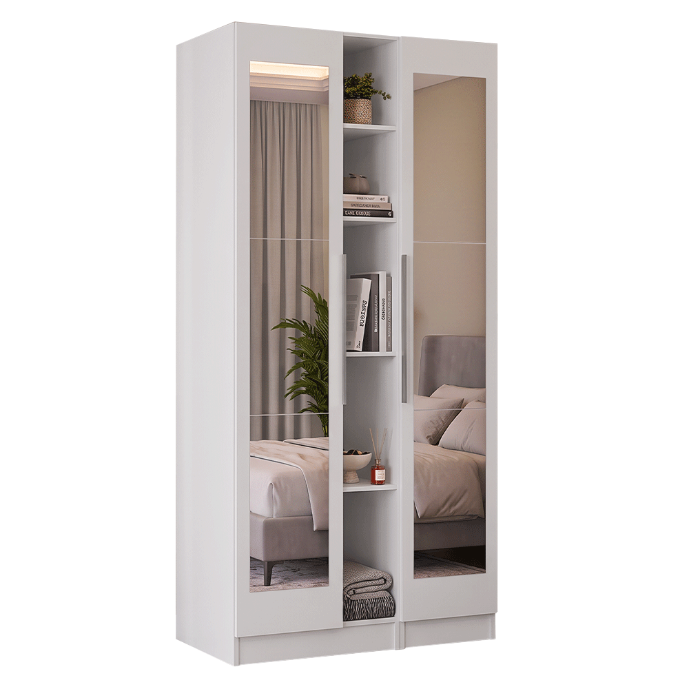 Placard Modular 105 cm 2 Puertas con Espejos y 5 Nichos Blanco Neo Madesa