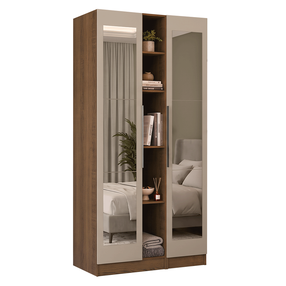 Placard Modular 2 Puertas con Espejos 5 Nichos Marrón/Crema Neo Madesa 02