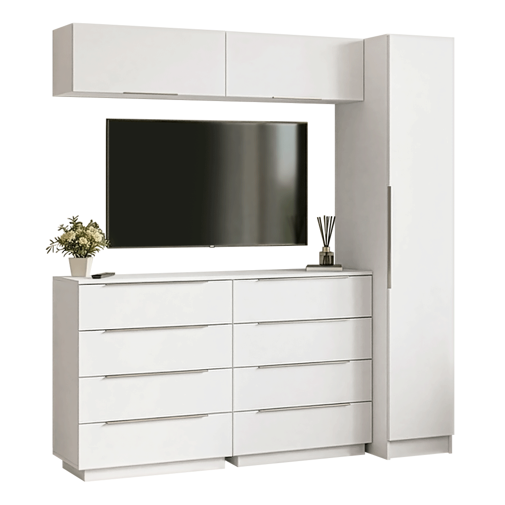 Conjunto Dormitorio con 1 Placard Neo 2 Alacenas 2 Cómodas Blanco Madesa 01