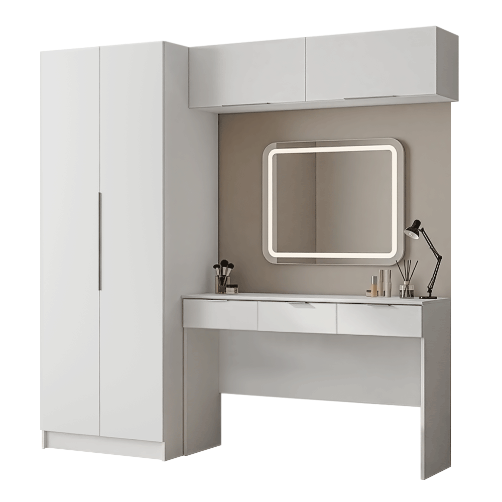 Conjunto de Dormitorio Madesa Neo 220 cm con Placard 2 Puertas, Tocador y 2 Alacenas Blanco