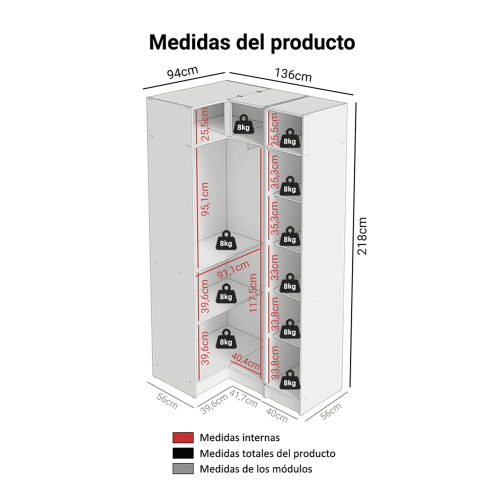 Dormitorio Completo Matrimonial Esquinero 3 Puertas con Espejos Marrón/Crema Neo Madesa