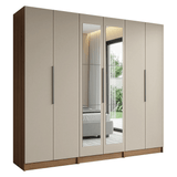 Placard Modular 240 cm 6 Puertas con Espejos 4 Cajones Marrón/Crema Neo Madesa 02