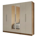 Placard Modular 240 cm 6 Puertas con Espejos 6 Cajones Marrón/Crema Neo Madesa 04