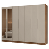 Placard Modular 280 cm 7 Puertas con Espejos 4 Cajones Marrón/Crema Neo Madesa 01