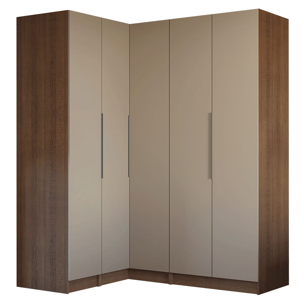 Dormitorio Completo Matrimonial Esquinero 310 cm 5 Puertas 2 Cajones Marrón/Crema Neo Madesa 01