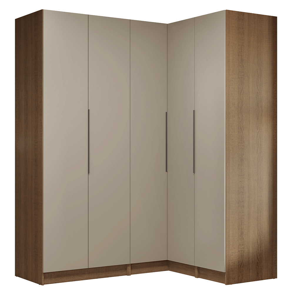 Dormitorio Completo Matrimonial Esquinero 310 cm 5 Puertas 2 Cajones Marrón/Crema Neo Madesa 02