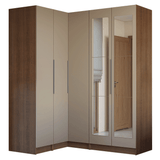 Dormitorio Completo Matrimonial Esquinero 310 cm 5 Puertas con Espejos 2 Cajones Marrón/Crema Neo Madesa 04