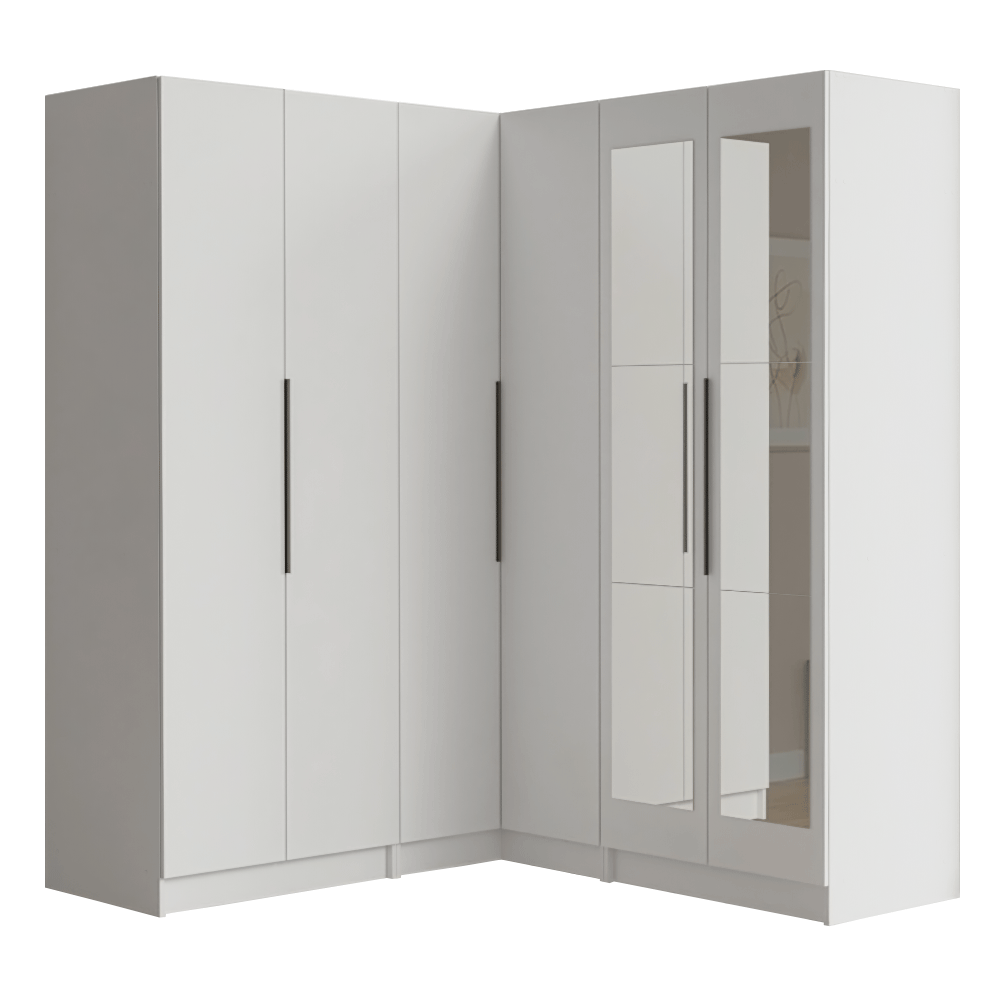 Placard Modular de Esquinero 350 cm 6 Puertas con Espejos 4 Cajones Blanco Neo Madesa 02
