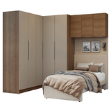 Dormitorio Completo Soltero de Esquina 415 cm Marrón/Crema Neo Madesa