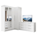 Conjunto de Dormitorio Madesa Neo con 2 Placard con Espejos y 1 Cómoda para TV Blanco