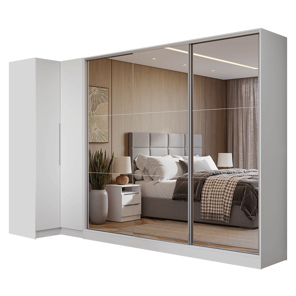 Placard Modulado Neo + Placard Royale Matrimonial 3 Puertas Corredizas con 3 Espejos Blanco