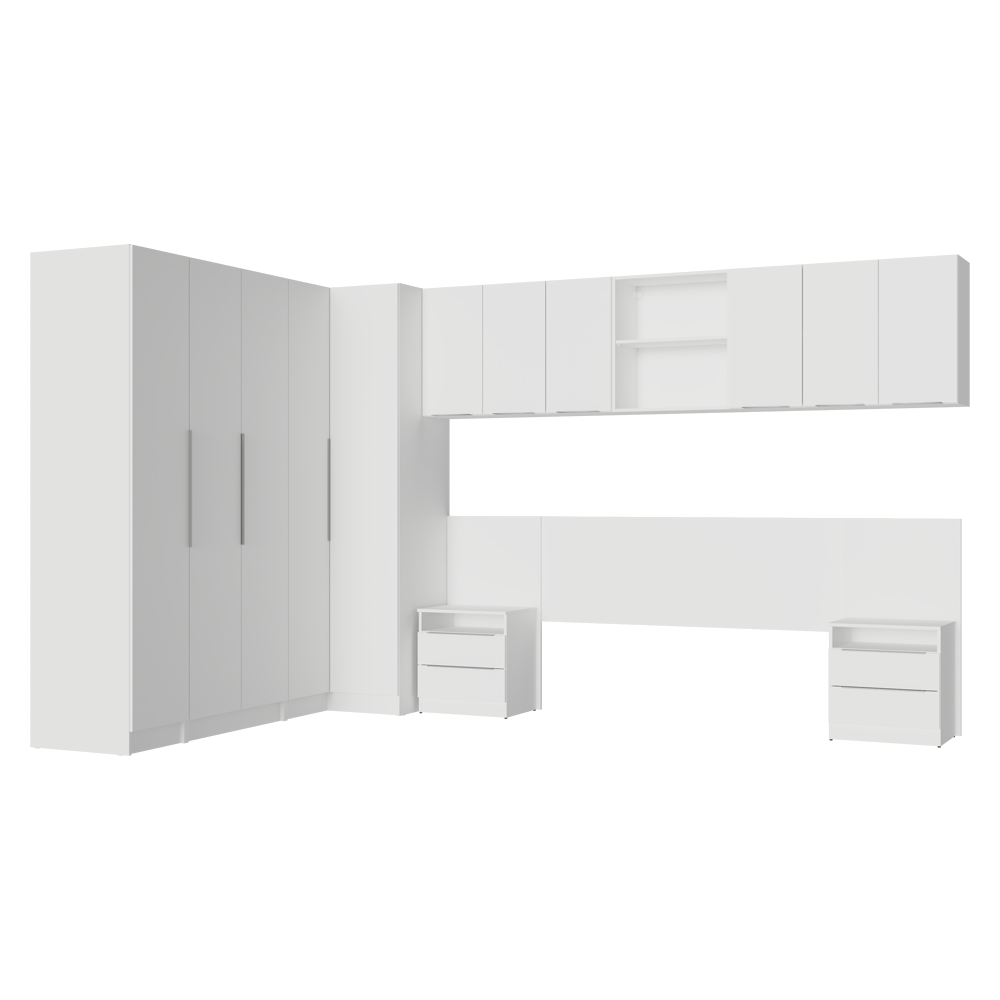 Dormitorio Completo Matrimonial de Esquina 580 cm Mesa de Luz Neo Blanco