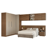 Dormitorio Completo Matrimonial Esquinero 580 cm con Respaldo de Cama Marrón/Crema Neo Madesa