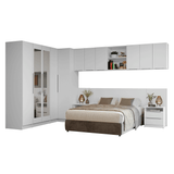 Dormitorio Completo Matrimonial Madesa Neo 580 cm con Ropero Esquinero con Espejos Blanco