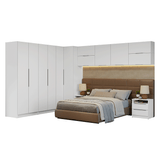 Dormitorio Completo Matrimonial de Esquina 610 cm Mesa de Luz Neo Blanco