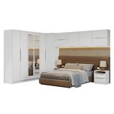 Dormitorio Completo de Esquinero Matrimonial 610 cm con Mesa de Luz Blanco Neo Madesa