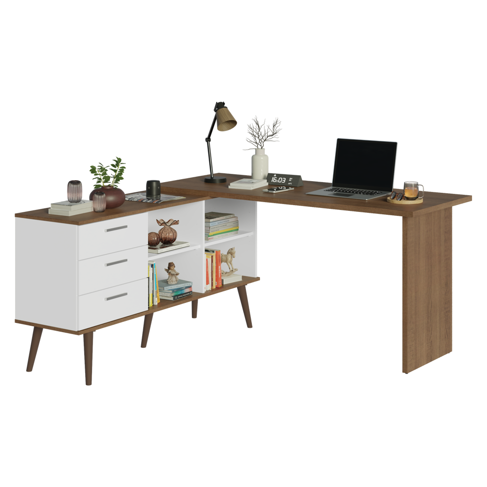 Mesa de Estudos em L 3 Cajones Blanco/Marrón Lisboa Madesa