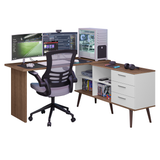 Mesa Gamer em L 3 Cajones Blanco/Marrón Lisboa Madesa