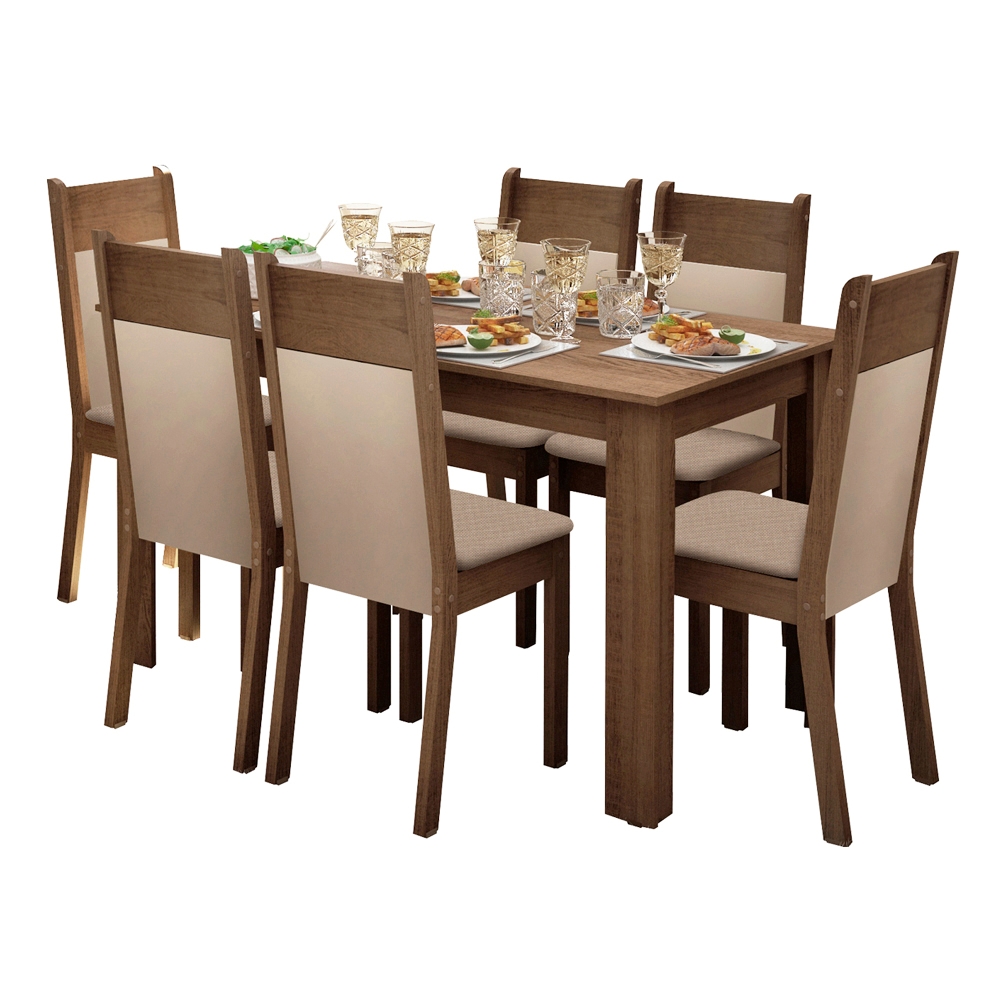 Juego de Comedor con Tapa de Madera 6 Sillas Marrón/Crema/Beige Malta