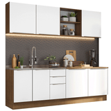 Combo Completo de Cocina 240 x 60 cm Marrón/Blanco Aterciopelado Lux Madesa 05