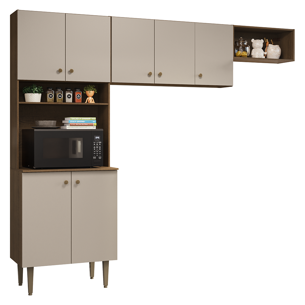 Cocina compacta 235cm Marrón/Crema Gourmet Madesa XB03