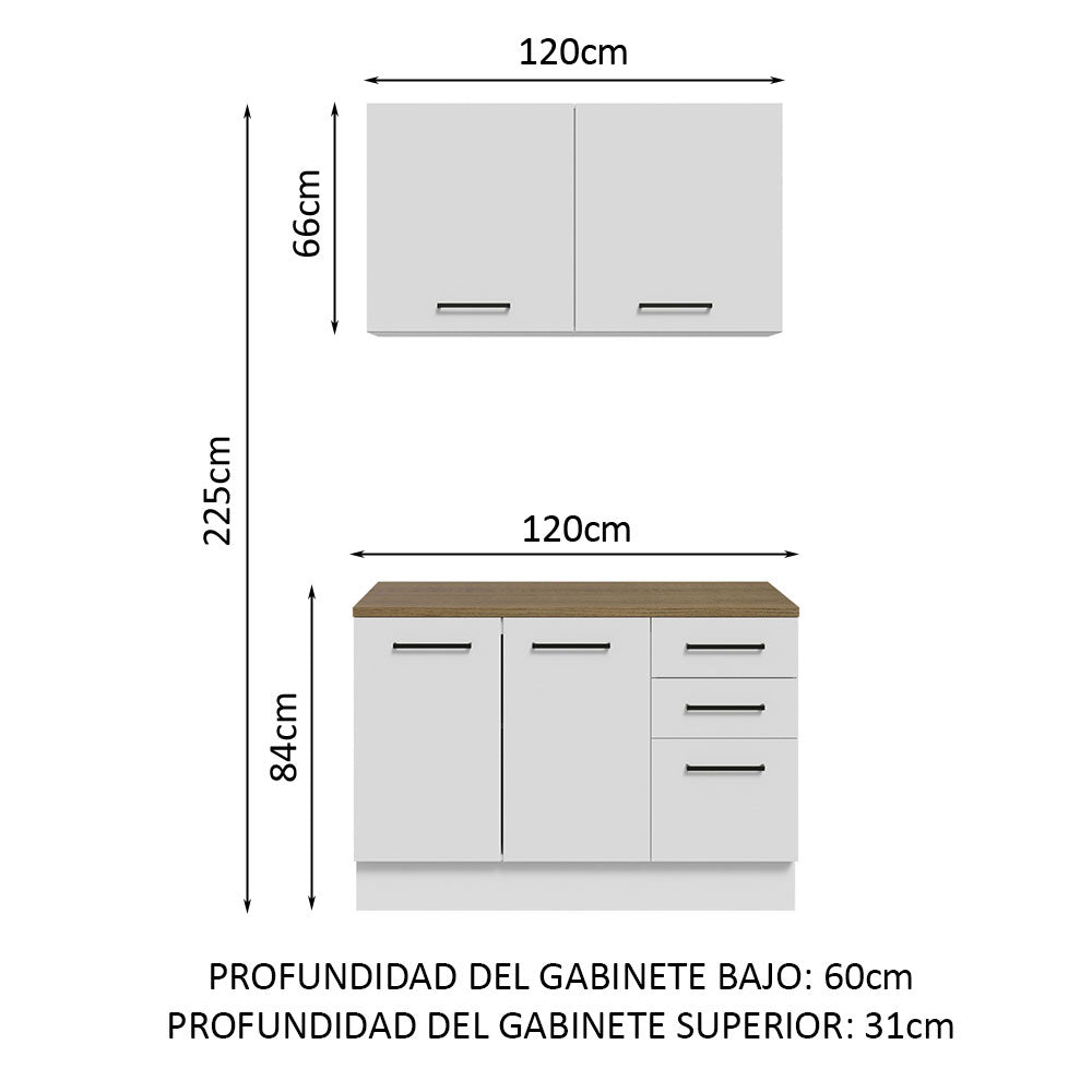 Kit con Bajo Mesada y Alacena Multiuso 120 cm Blanco/Marrón Agata Madesa