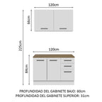 Kit con Bajo Mesada y Alacena Multiuso 120 cm Blanco/Marrón Agata Madesa