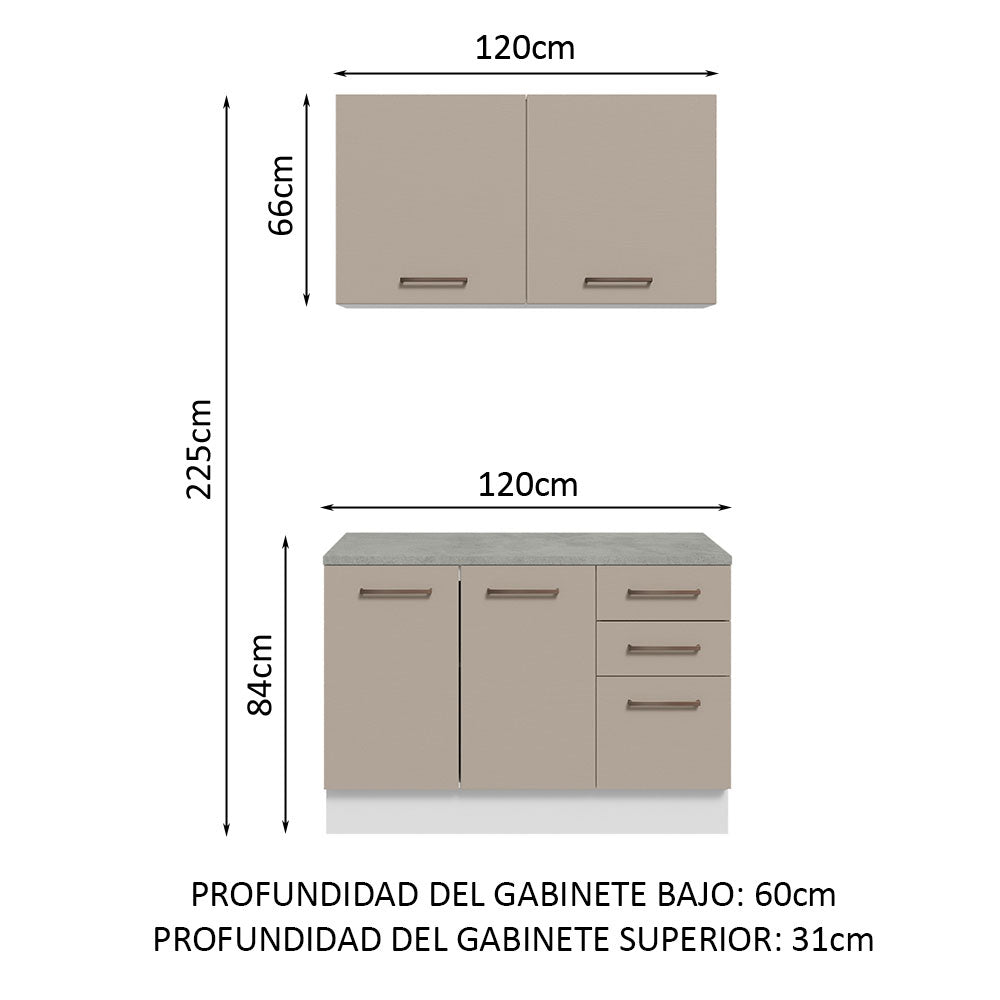 Kit con Bajo Mesada y Alacena Multiuso 120 cm Blanco/Crema Agata Madesa