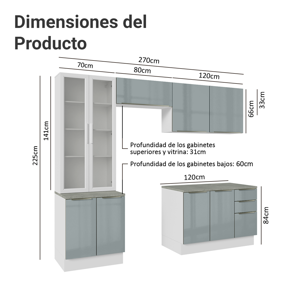 Combo completo de Cocina con Cristalero 270 cm Madesa Lux BG 04