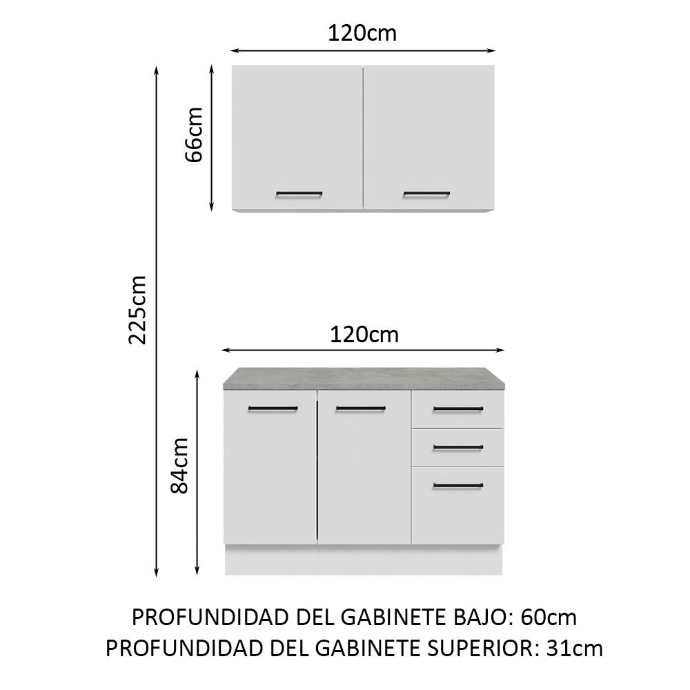 Kit con Bajo Mesada y Alacena Multiuso 120 cm Blanco Agata Madesa