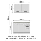 Kit con Bajo Mesada y Alacena Multiuso 120 cm Blanco Agata Madesa