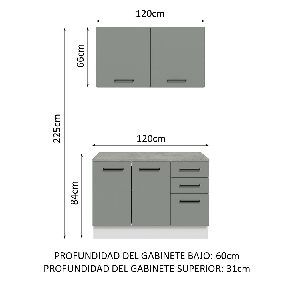 Kit con Bajo Mesada y Alacena Multiuso 120 cm Blanco/Gris Agata Madesa
