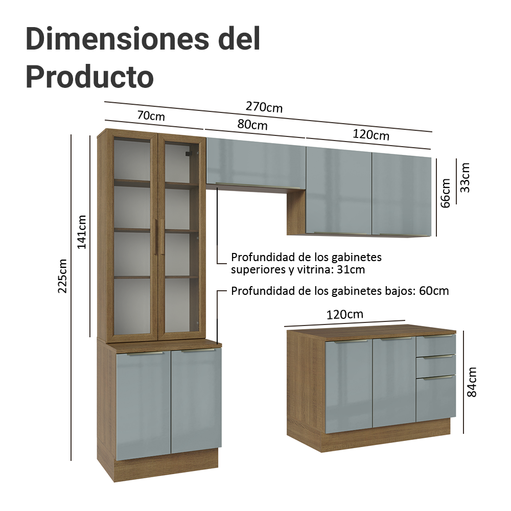 Combo completo de Cocina con Cristalero 270 cm Madesa Lux MG 04