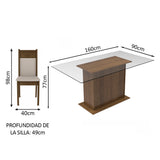 Juego de Comedor Madesa Atlanta Mesa Tapa de Vidrio con 6 Sillas Marrón/Crema/Sintético Beige