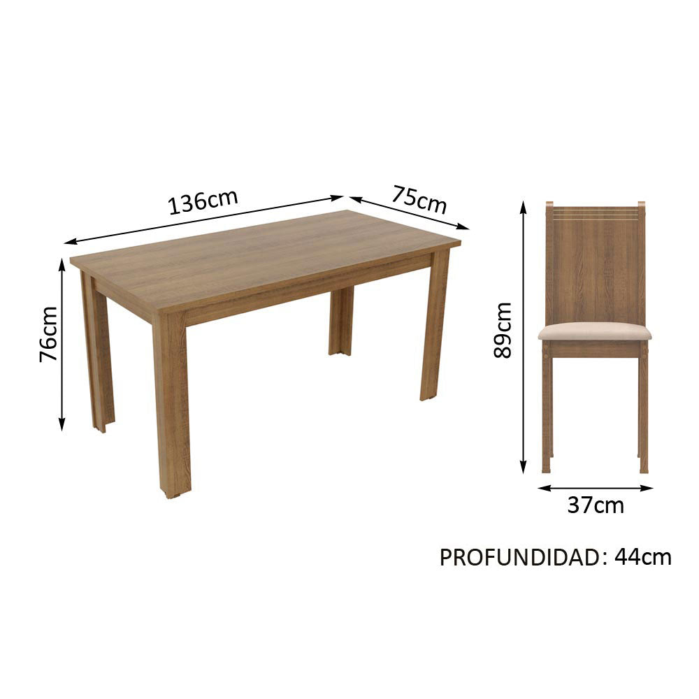 Juego de Comedor Rosie Mesa Tapa de Madera con 4 Sillas