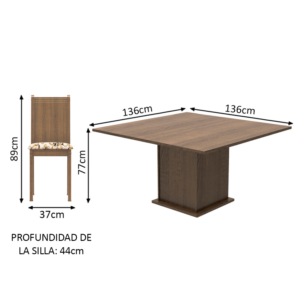 Juego de Comedor Madesa Clarice Mesa Tapa de Madera con 8 Sillas Marrón/Lírio Beige