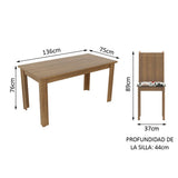 Juego de Comedor Madesa Maris Mesa Tapa de Madera con 6 Sillas Marrón/Floral Hibiscos