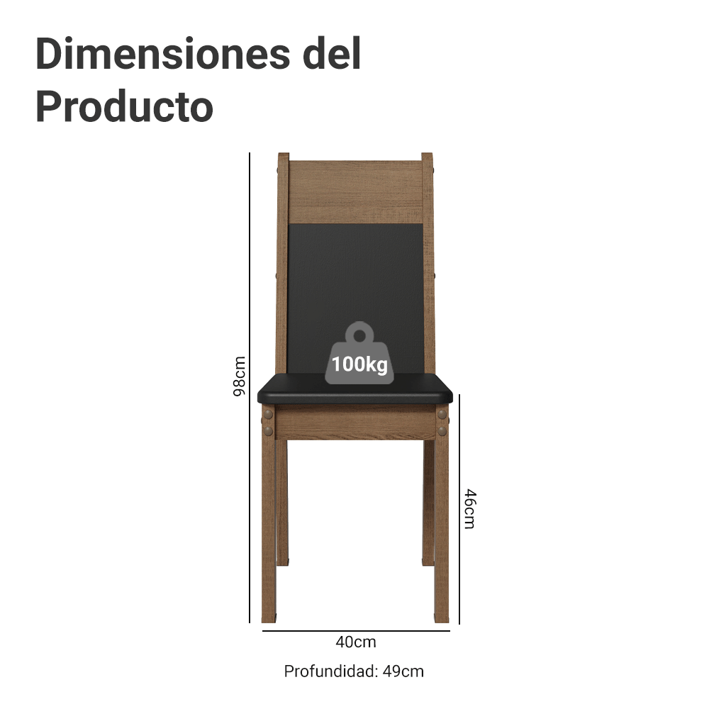 Juego de Comedor Madesa Atlanta Mesa Tapa de Vidrio con 6 Sillas Marrón/Negro/Sintético Negro