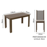 Juego de Comedor Mesa Bea Tapa de Madera con 4 Sillas