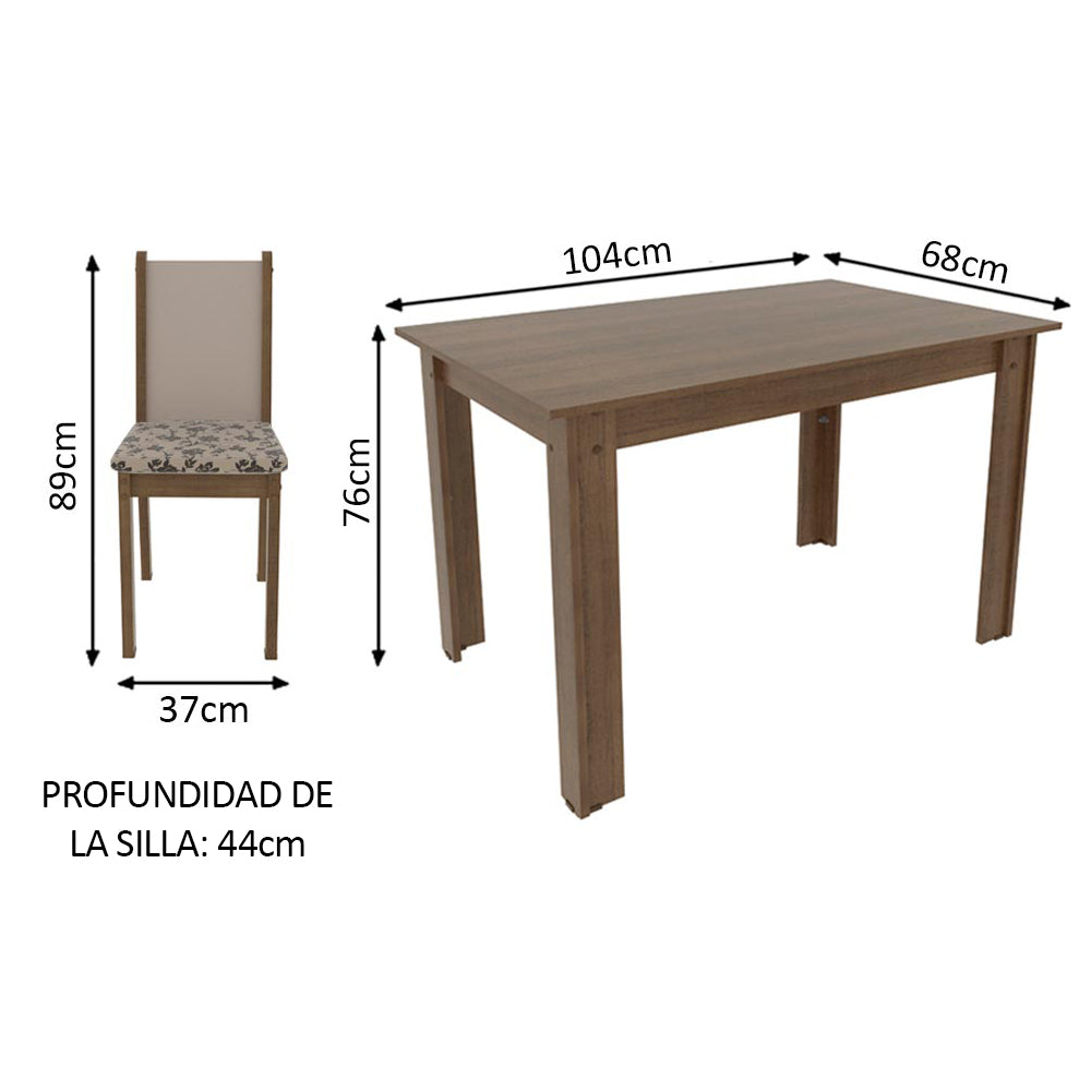 Juego de Comedor Madesa Cíntia Mesa Tapa de Madera con 4 Sillas Marrón/Crema/Beige Marrón