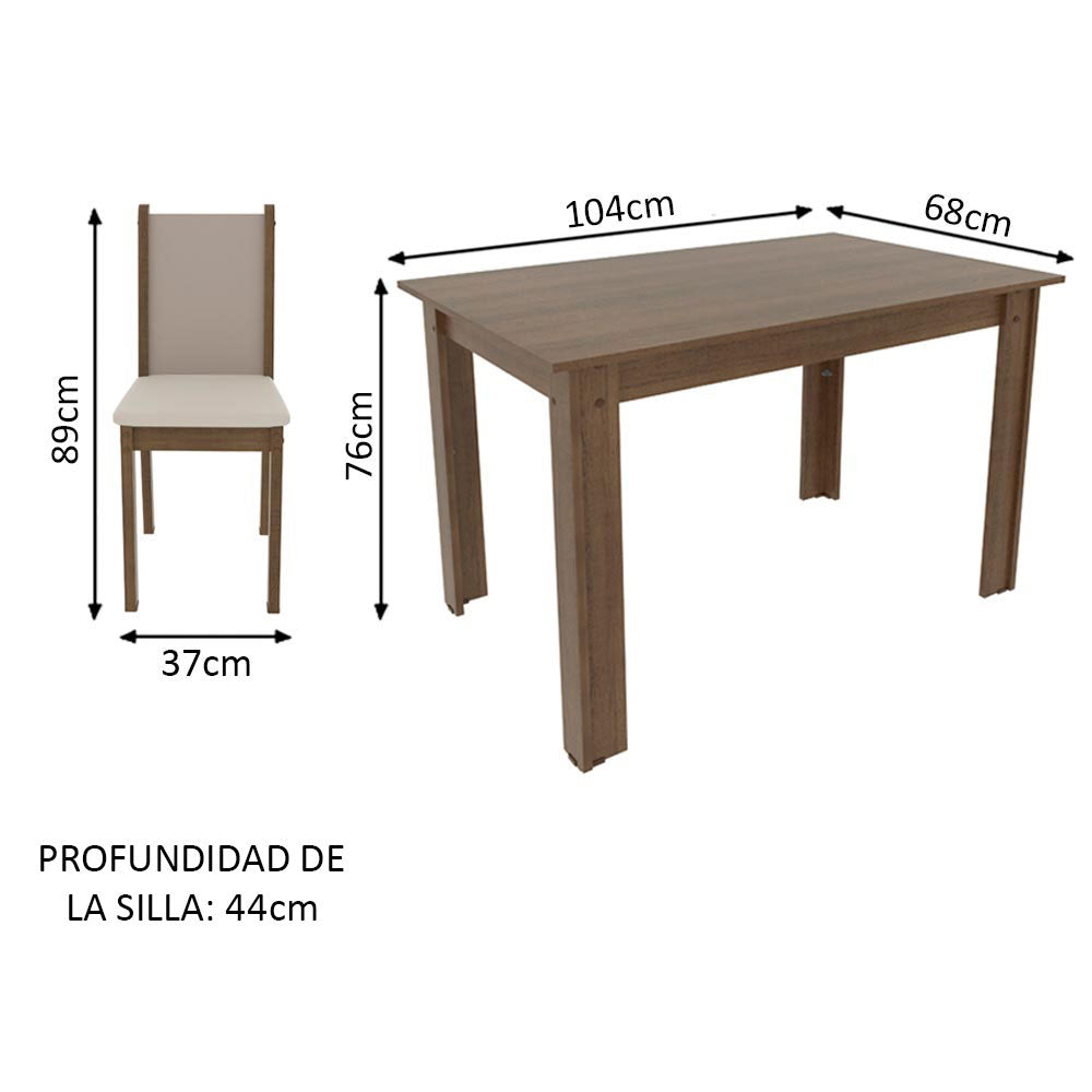 Juego de Comedor Cíntia Mesa Tapa de Madera con 4 Sillas