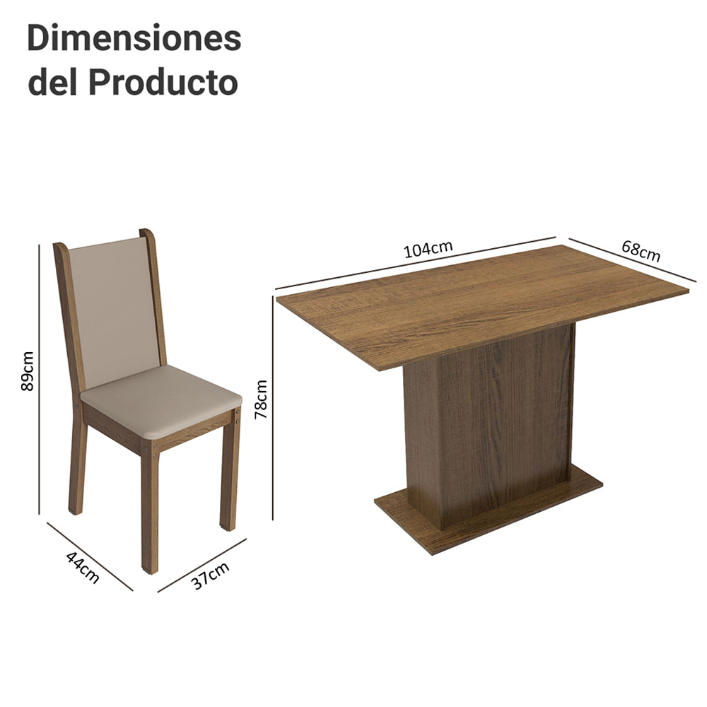 Juego de Comedor Talita Con 4 Sillas Marrón/Crema
