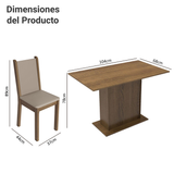 Juego de Comedor Talita Con 4 Sillas Marrón/Crema