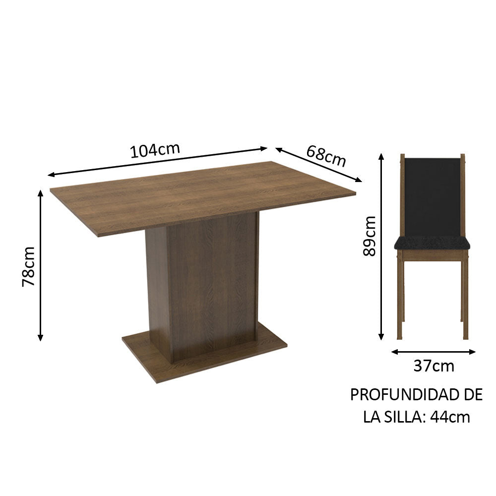Juego de Comedor Mesada de Madera 4 Sillas Talita Marrón/Negro/Oxford