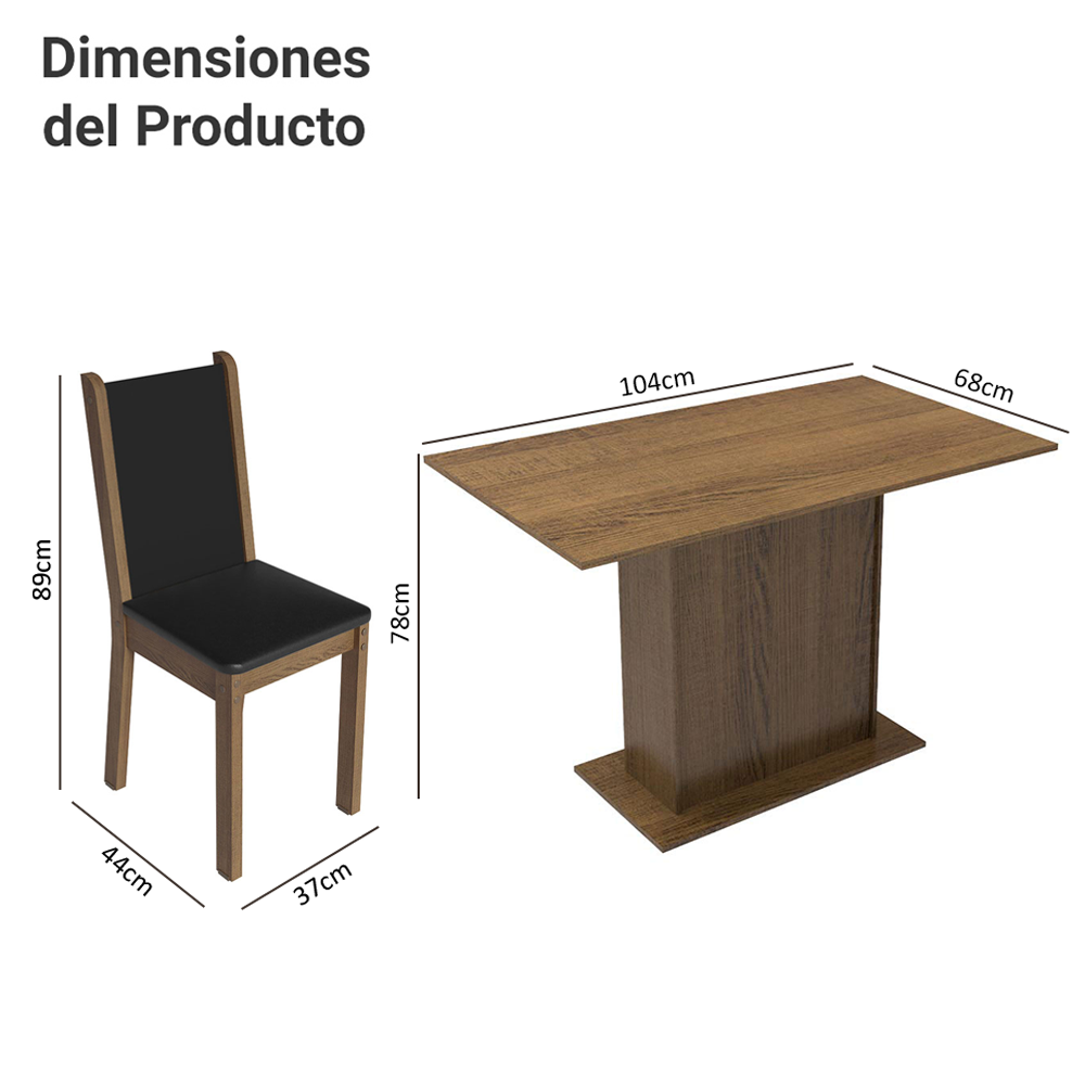 Juego de Comedor Talita Mesa Tapa de Madera 4 Sillas Marrón/Negro