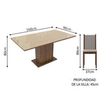 Juego de Comedor Moscú Plus Mesa Rectangular Tapa de Vidrio con 6 Sillas Marrón/Crema/Sintético Beige Madesa