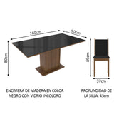 Juego de Comedor Moscou Plus Madesa Mesa Tapa de Vidrio con 6 Sillas Marrón/Negro