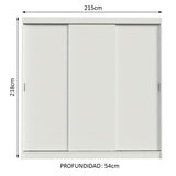 Placard Ropero Casal Madesa Kansas 3 Puertas Corredizas 3 Cajones Blanco