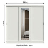 Placard Ropero Casal Madesa Kansas 3 Puertas Corredizas con Espejo 3 Cajones Blanco