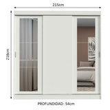 Placard Ropero Casal Madesa Kansas 3 Puertas Corredizas con Espejos 3 Cajones Blanco